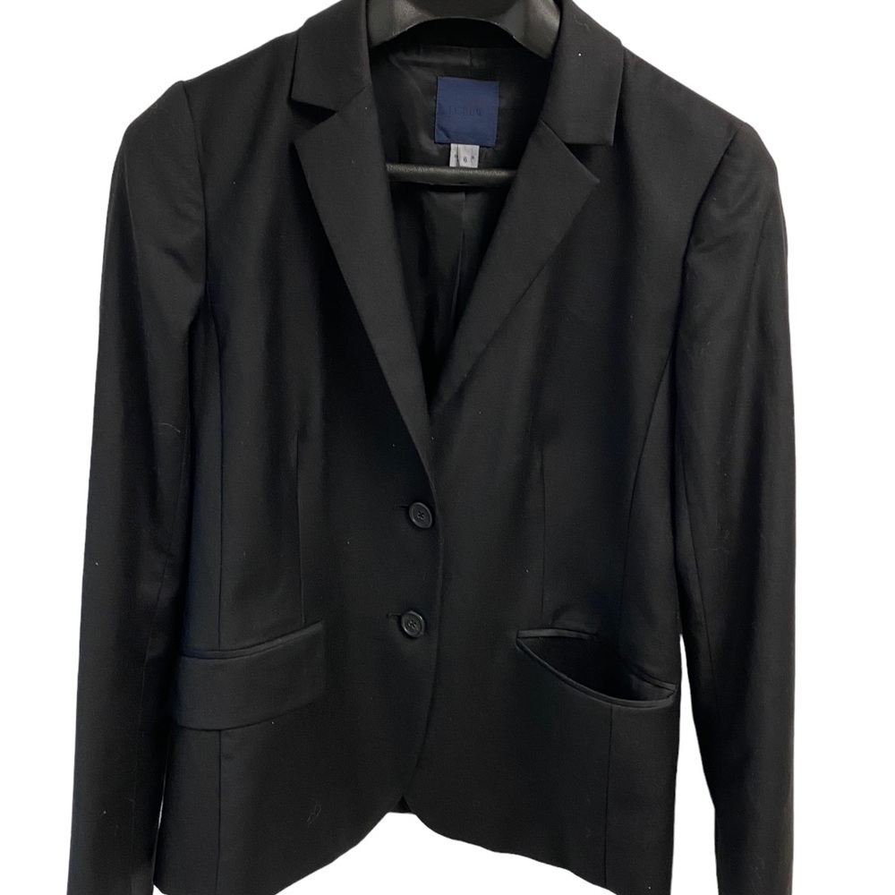 J Crew Ladies Wool Blazer School Boy Career‎ Lined Pockets Preppy Black size 6.